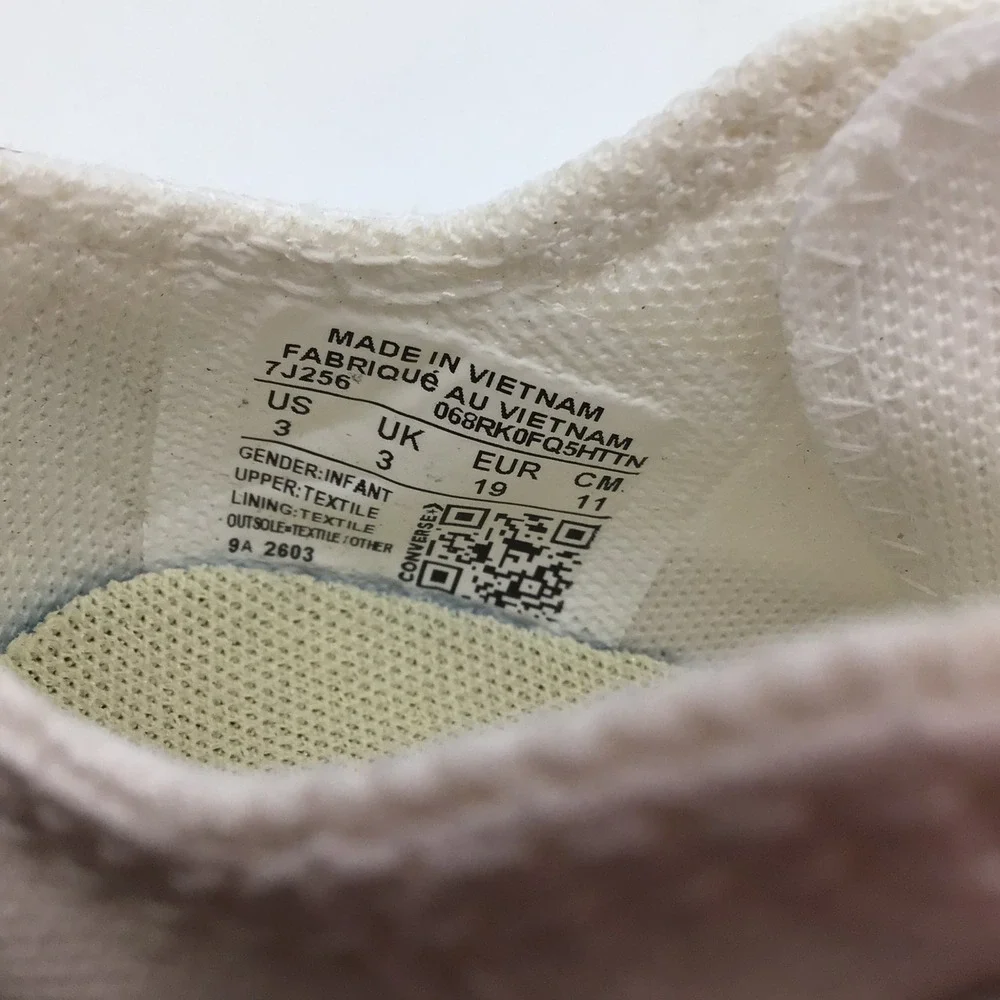 Converse CTAS Ox Infant Sneakers Optical White Low Top 7J256 Size 3 NEW